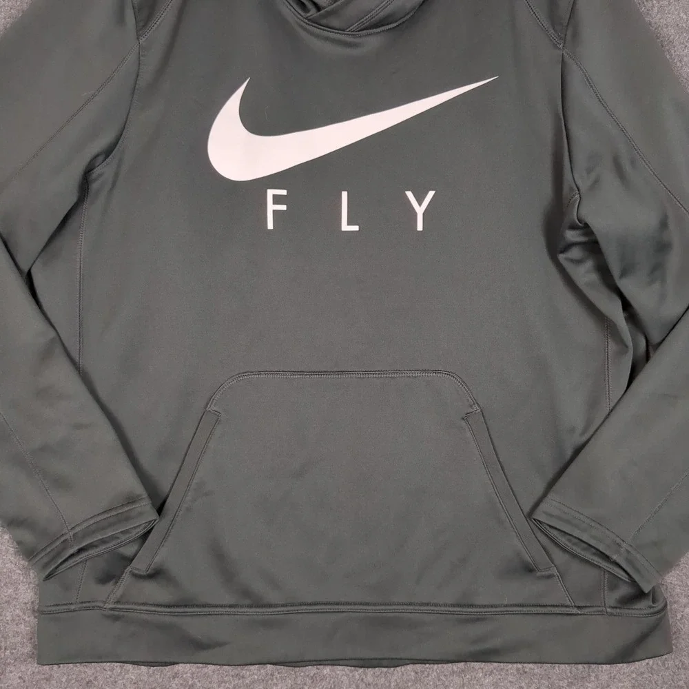 Nike Dri-FIT Fly Mens XL Dark Gray Pullover Hoodie Graphic Swoosh Sweatshirt
